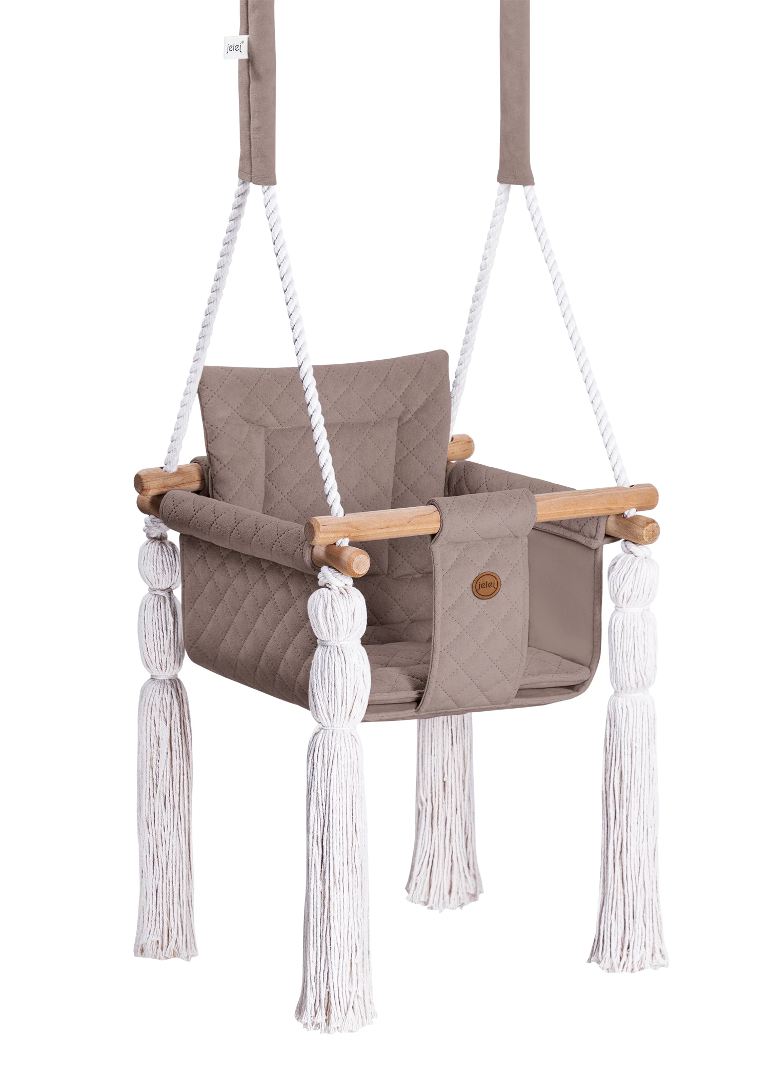 jelej® Hopla Beige wooden baby swing stylish pillow