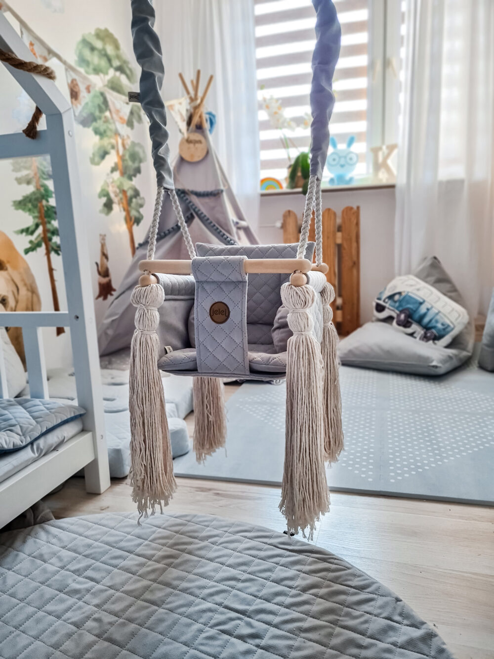 jelej® Hopla Gray wooden baby swing stylish pillow